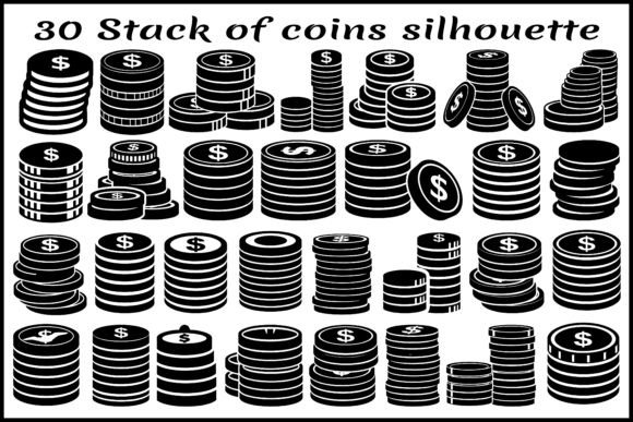 30 Stack of Coins Silhouette Icon Bundle