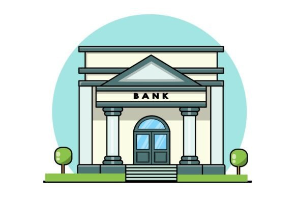 Bank Building Icon: A Flat Design for Modern Financial Communication