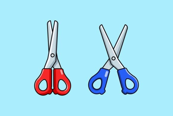 Blue and Red Scissors Flat Design
