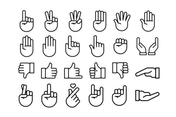 Hand Gestures Icon Set in Outline Style