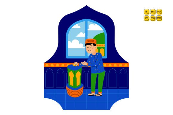 Man Donating to Charity Box at Mosque