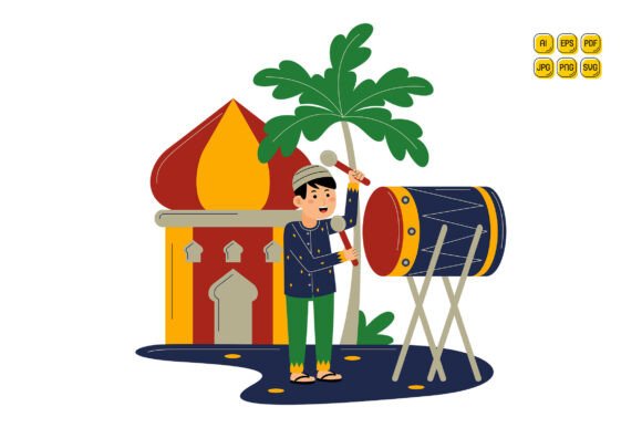 Man Playing Drum Near Mosque Vector: A Strategic Asset for Purpose-Driven Visual Communication