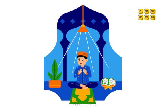 Man Praying on Prayer Mat with Quran