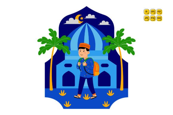 Man Walking Towards Mosque with Backpack