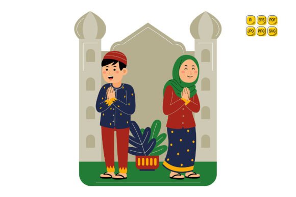 Muslim Couple Greeting at Mosque Vector