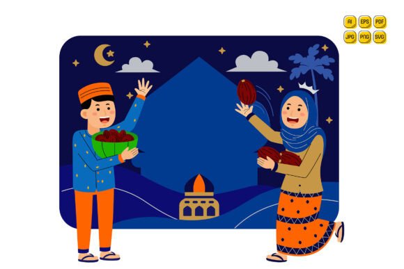 Muslim Couple Sharing Dates at Night: A Versatile, SEO-Optimized Vector Asset Collection for Modern Designers