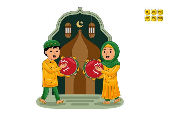 Muslim Man Woman Playing Tambourine