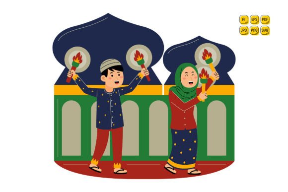 Muslim Young Couple Holding Torches