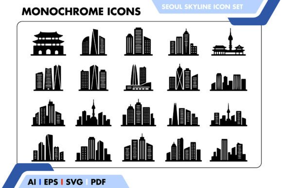 Seoul Skyline Icon Set Black White