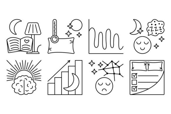 Sleep Quality, Black Line Icon Set