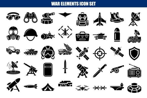 War Elements Military Icon Set Bundle
